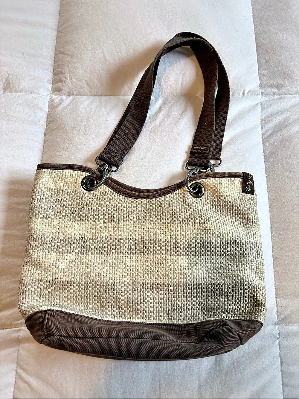 Thirty-One Around Town Tote Woven Bag Brown & Beige